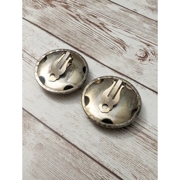 Vintage Clip On Earrings - Statement Striped 1 & 3/8" - Picture 7 of 8